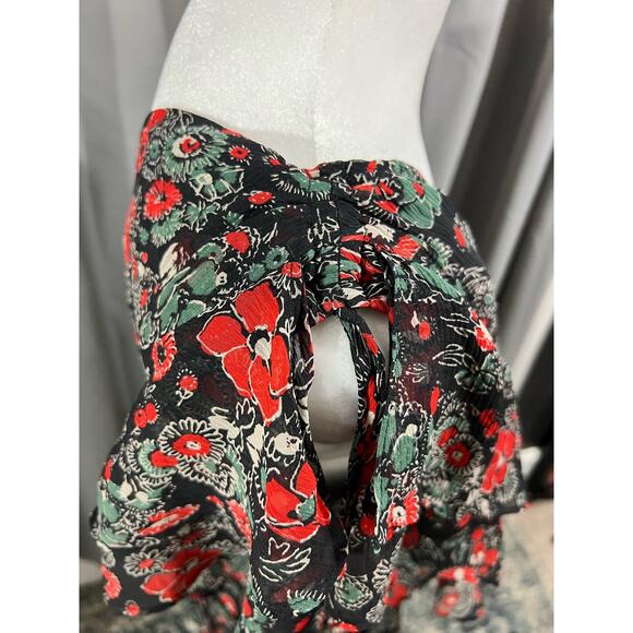 Veronica Beard Black and Red Floral Silk Mini Dress With Ruffles sz 2 - Picture 9 of 11